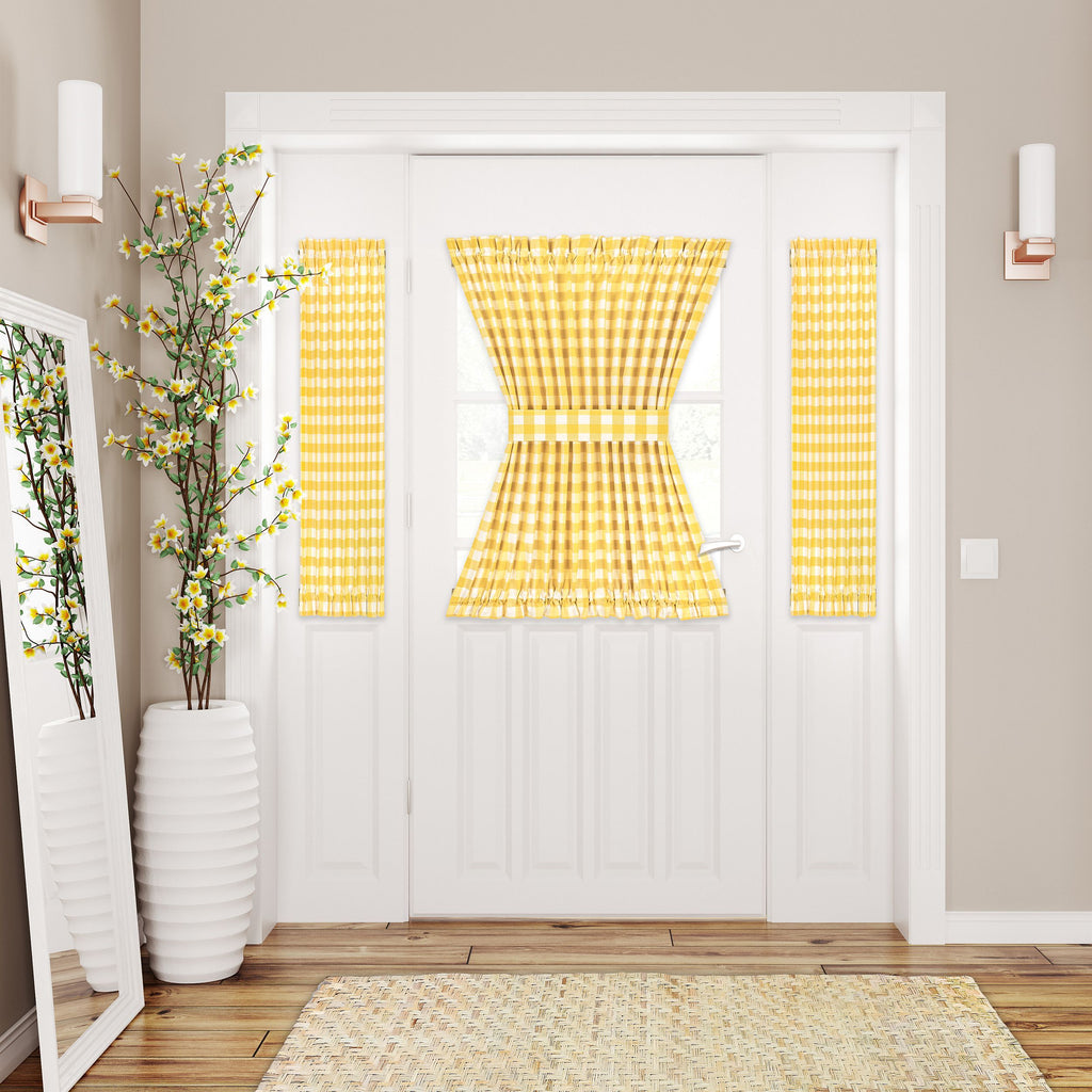 Buffalo Check Rod Pocket Door Panel and Tieback - 54x40 - Yellow