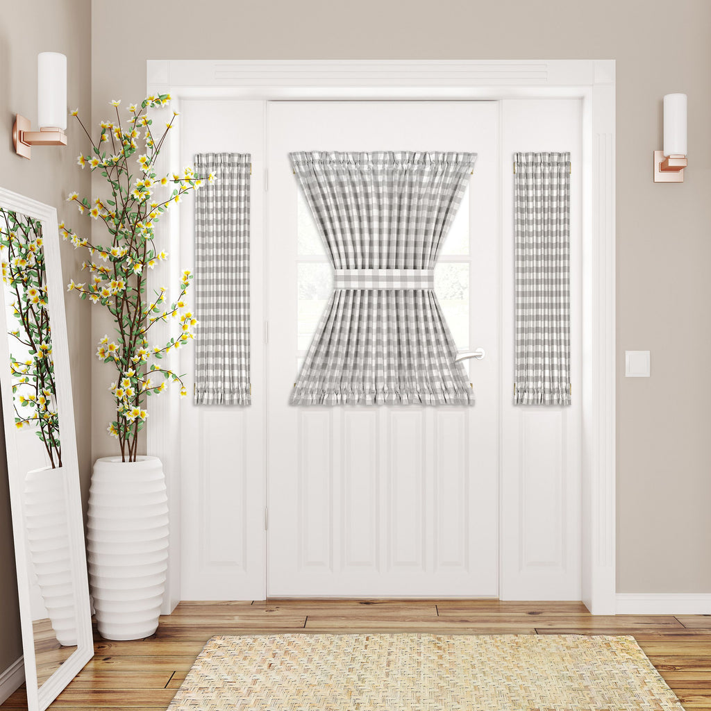 Buffalo Check Rod Pocket Door Panel and Tieback - 54x40 - Grey