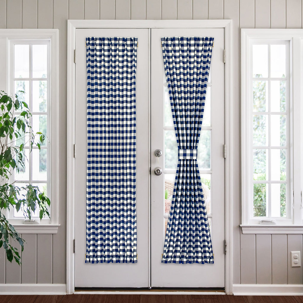Buffalo Check Rod Pocket Door Panel and Tieback - 25x72 - Navy