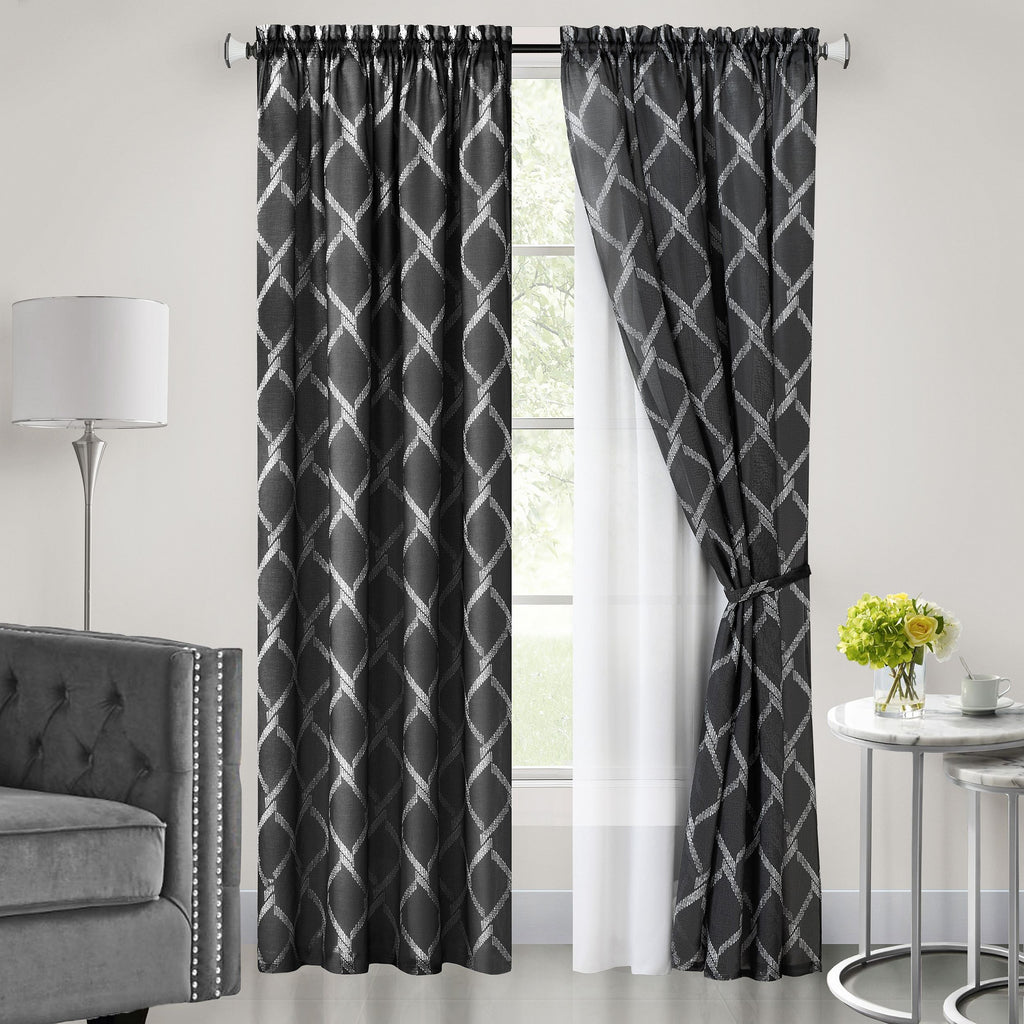 Bombay Double Layered Rod Pocket Window Curtain Panel - 52x63 - Black