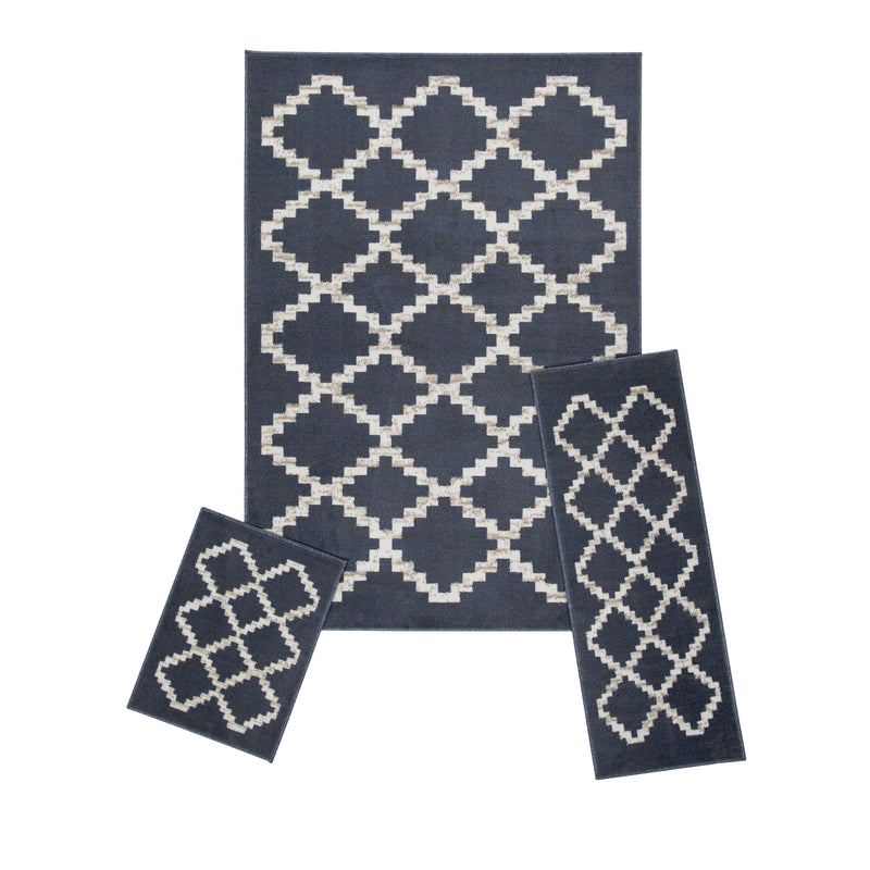 Capri 3 Piece Rug Set - Landon Blue/Grey