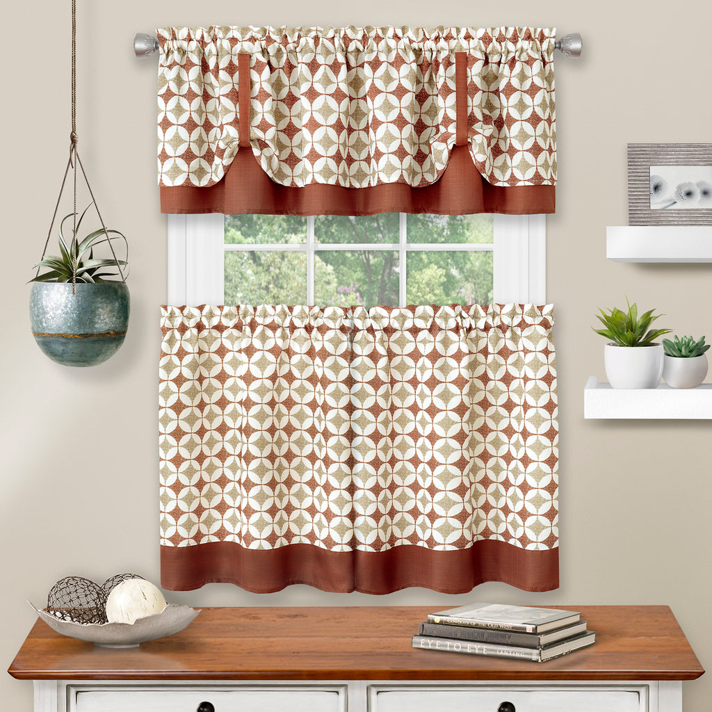 Callie Window Curtain Tier Pair and Valance Set - 58x24 - Spice/Tan