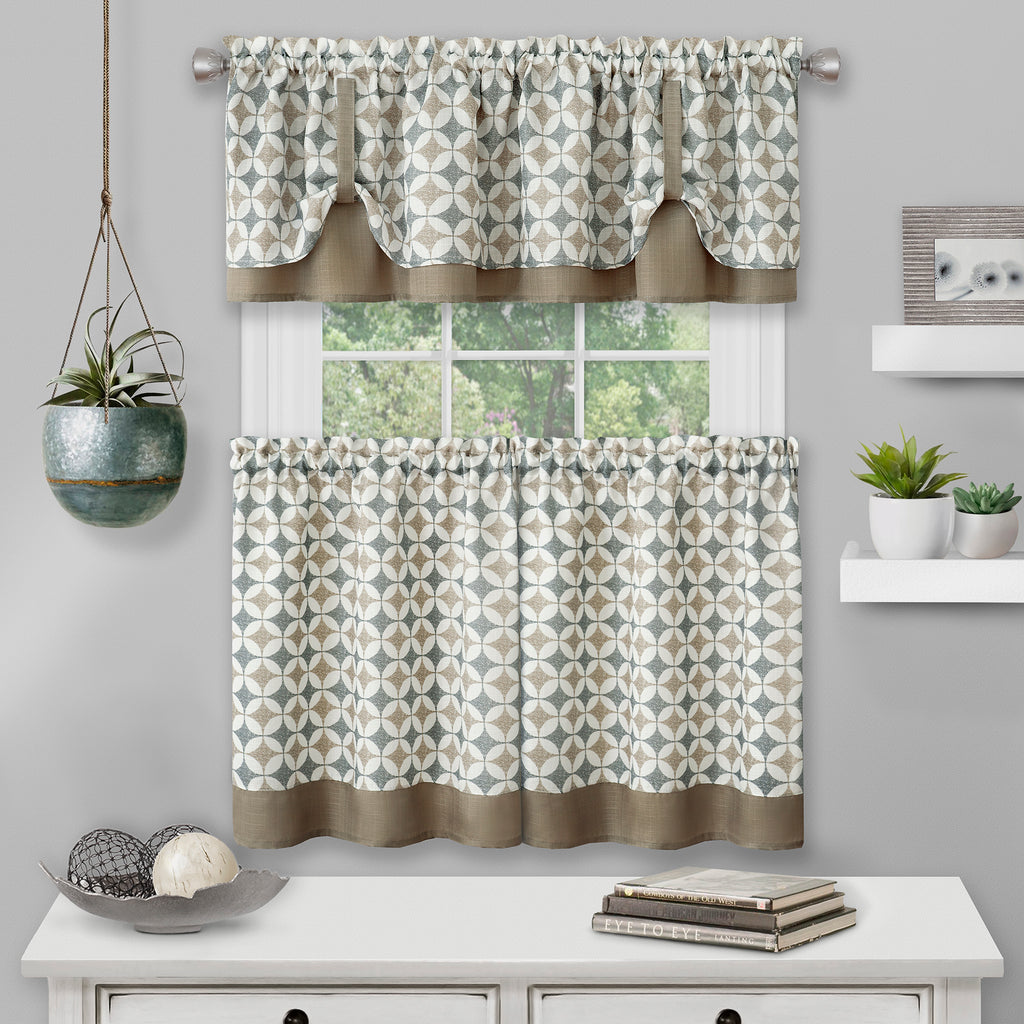 Callie Window Curtain Tier Pair and Valance Set - 58x24 - Taupe/Silver