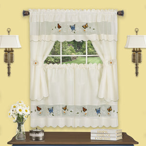 Daisy Meadow Embellished Cottage Window Curtain Set - 58x24