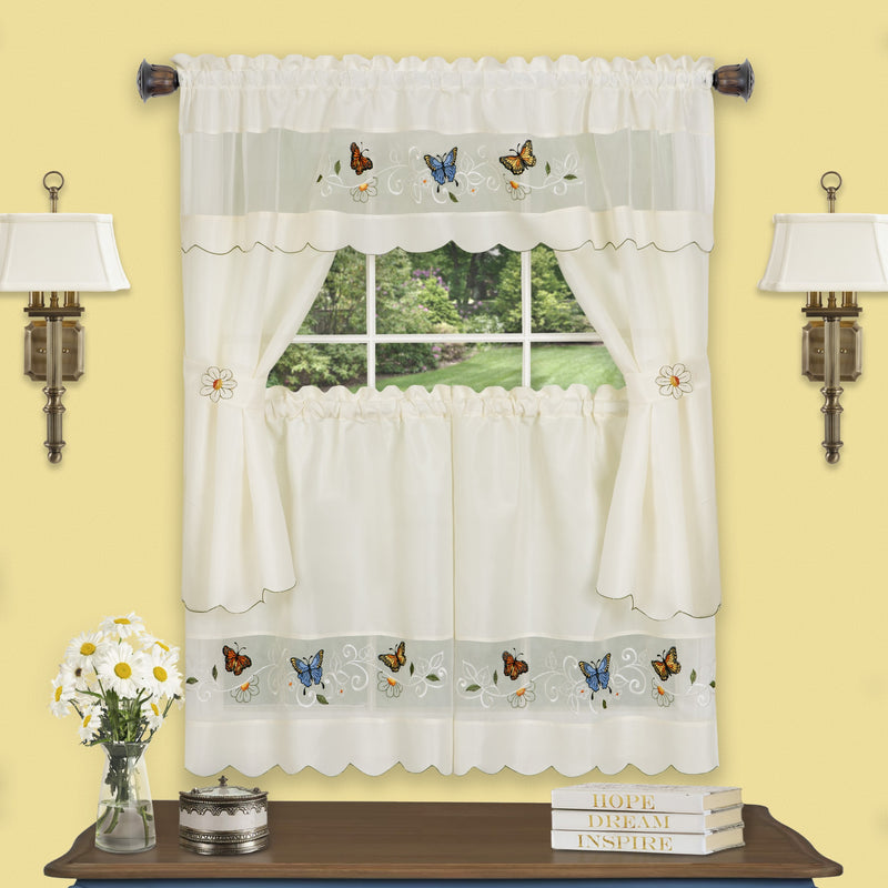 Daisy Meadow Embellished Cottage Window Curtain Set - 58x24