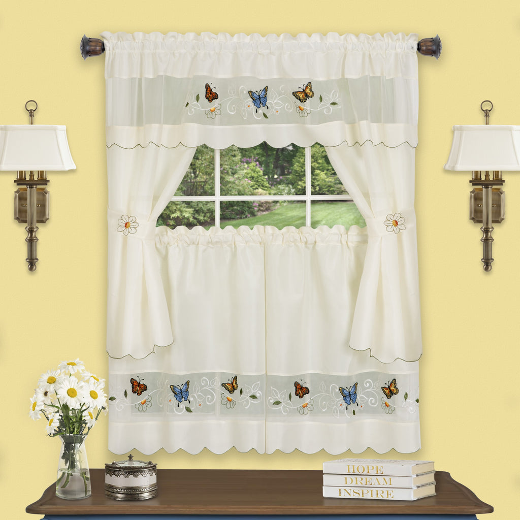 Daisy Meadow Embellished Cottage Window Curtain Set - 58x36