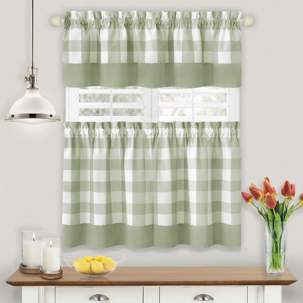 Hunter Window Curtain Tier Pair and Valance Set - 57x24 - Apple Green