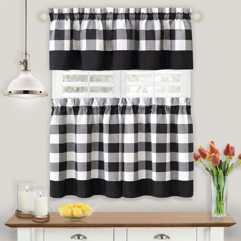 Hunter Window Curtain Tier Pair and Valance Set - 57x24 - Black