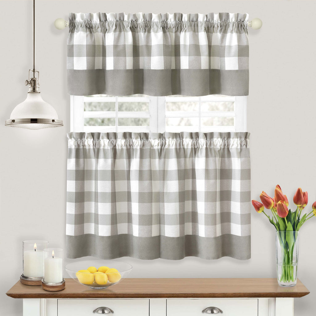 Hunter Window Curtain Tier Pair and Valance Set - 57x24 - Grey