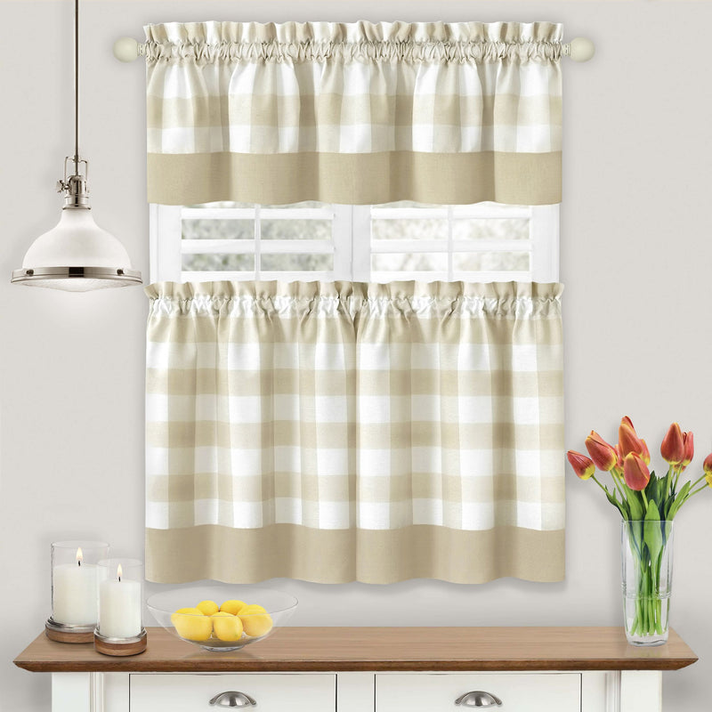 Hunter Window Curtain Tier Pair and Valance Set - 57x24 - Tan