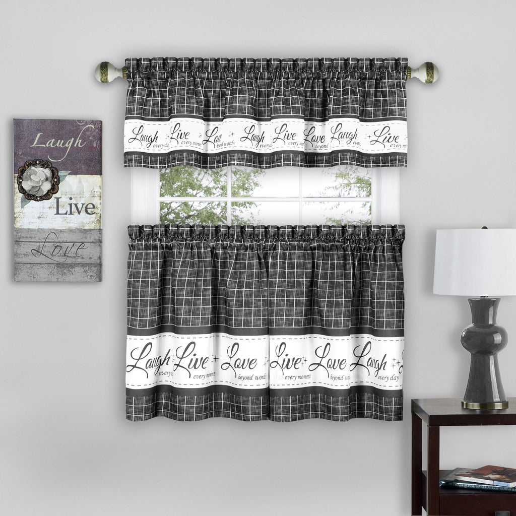 Live, Love, Laugh Window Curtain Tier Pair and Valance Set - 58x24 - Charcoal