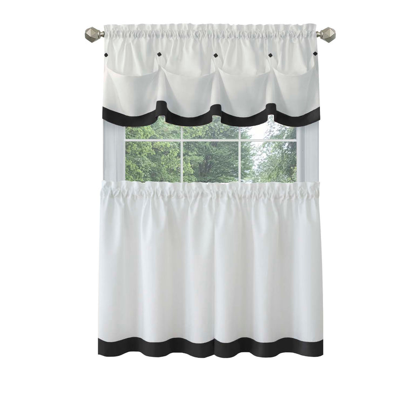 Lana Window Curtain Tier Pair and Valance Set - 58x24 - Black