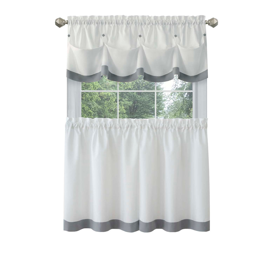 Lana Window Curtain Tier Pair and Valance Set - 58x24 - Grey