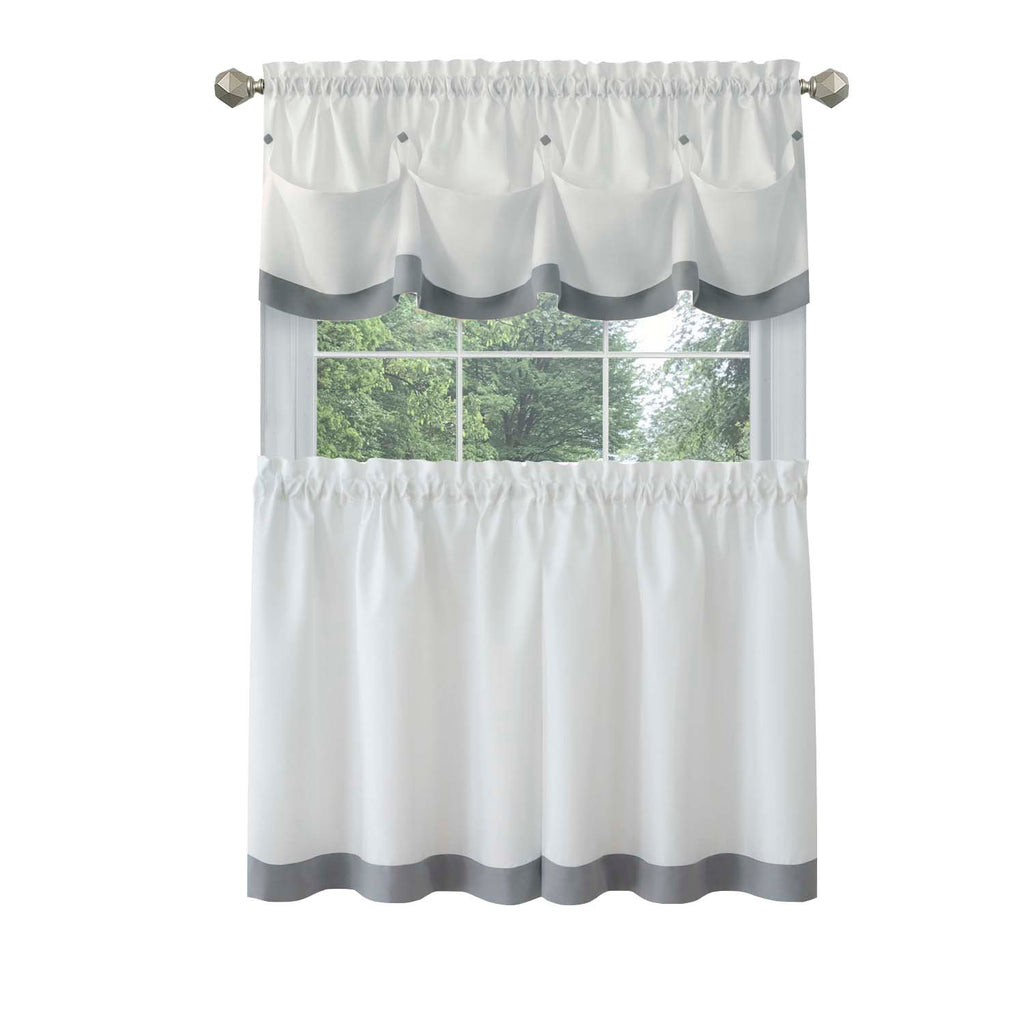 Lana Window Curtain Tier Pair and Valance Set - 58x36 - Grey