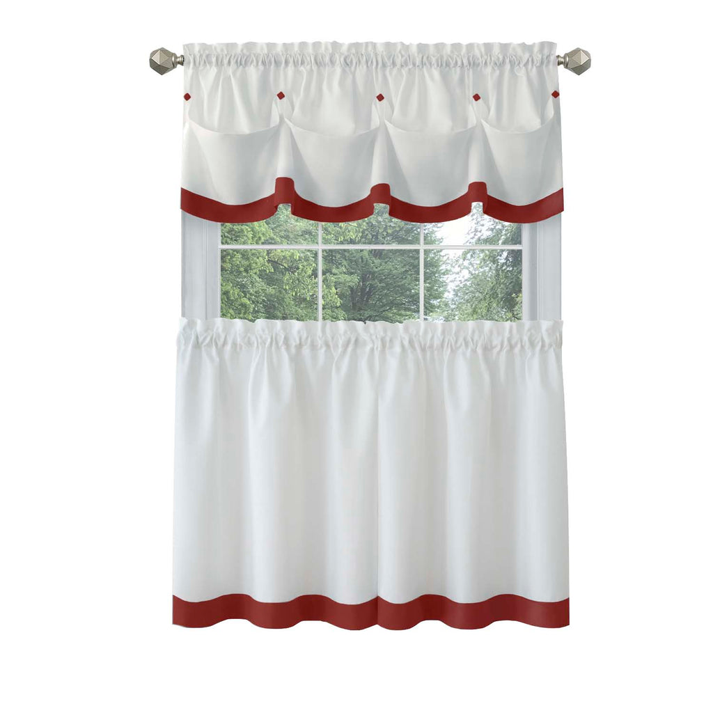Lana Window Curtain Tier Pair and Valance Set - 58x36 - Lava