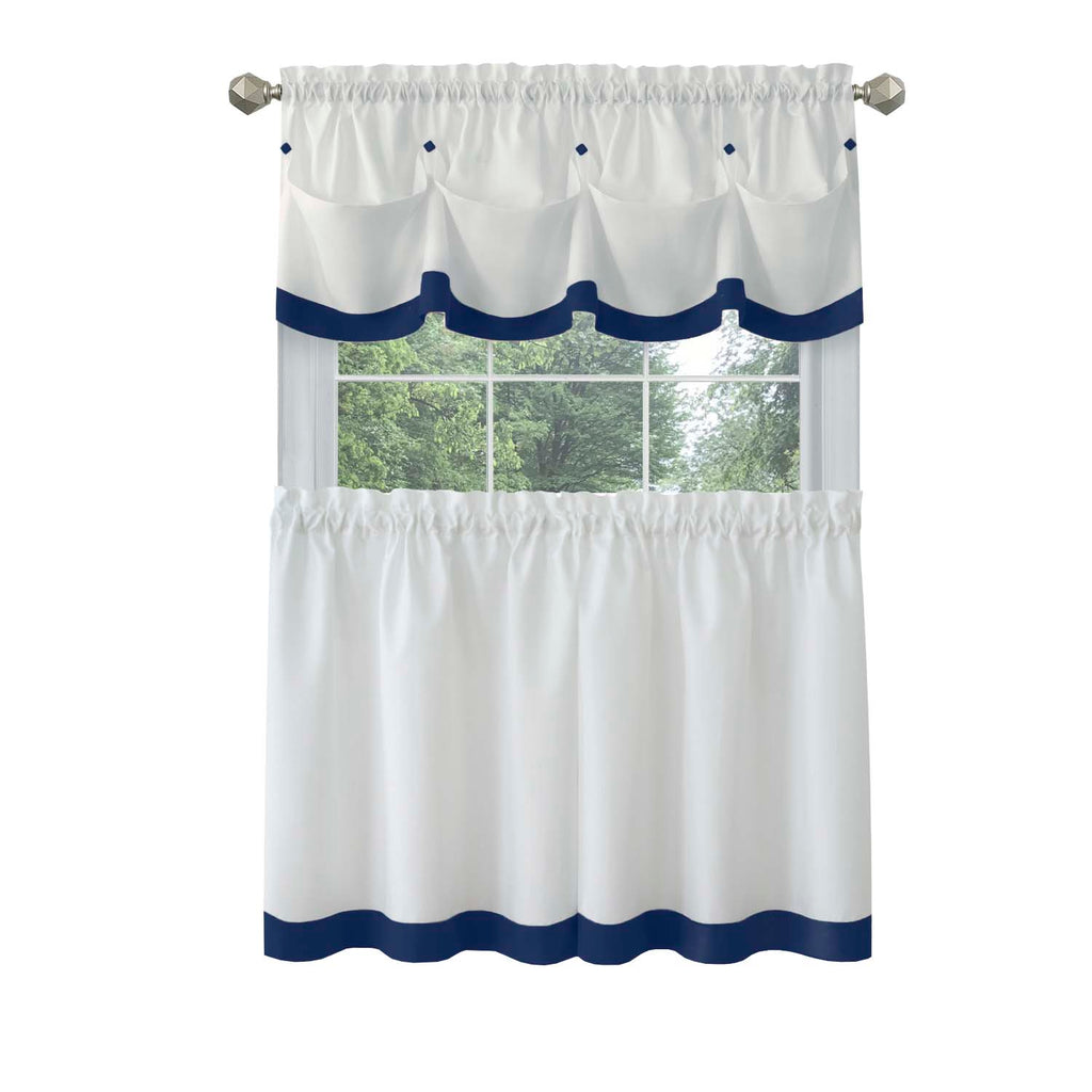 Lana Window Curtain Tier Pair and Valance Set - 58x36 - Navy