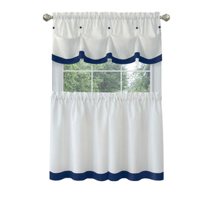 Lana Window Curtain Tier Pair and Valance Set - 58x24 - Navy