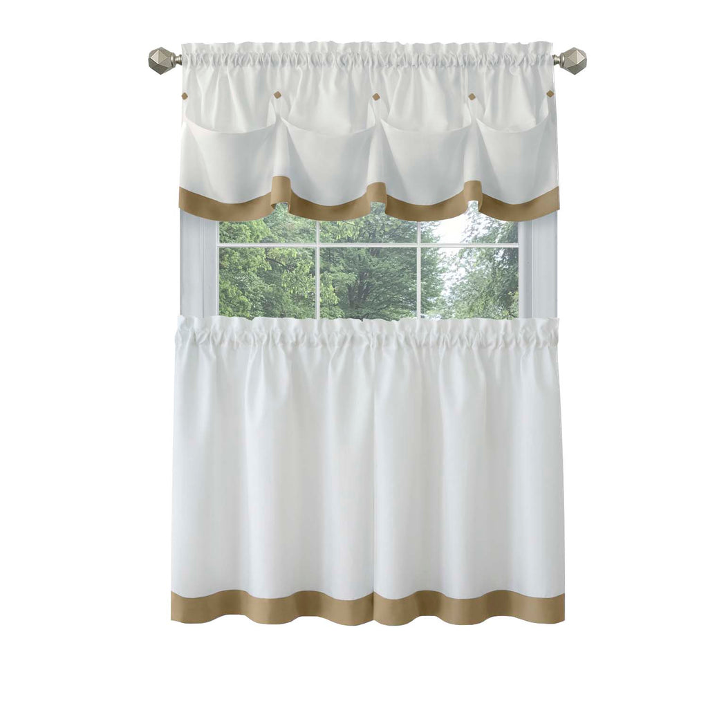 Lana Window Curtain Tier Pair and Valance Set - 58x36 - Tan