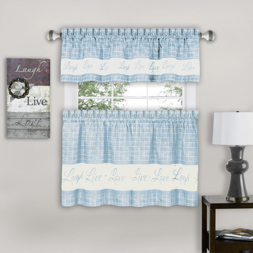 Live, Love, Laugh Window Curtain Tier Pair and Valance Set - 58x36 - Light Blue