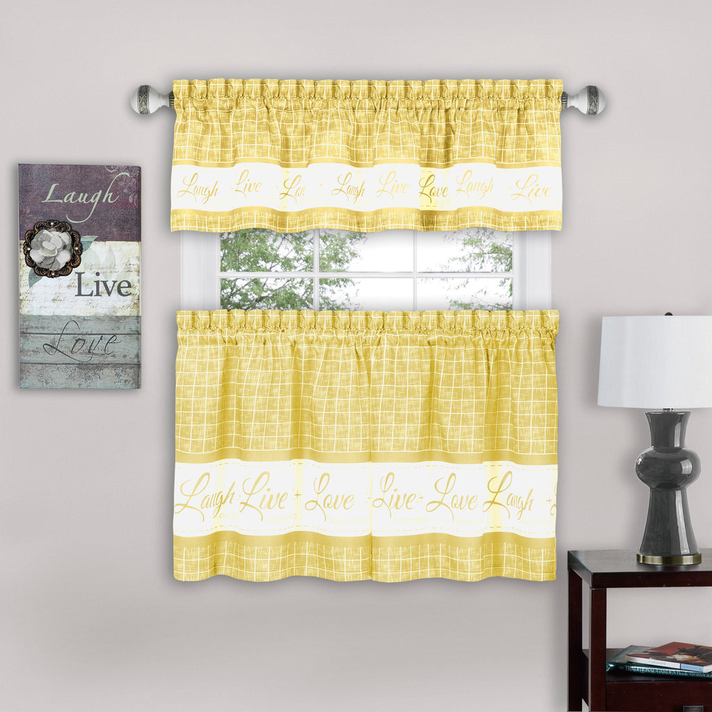 Live, Love, Laugh Window Curtain Tier Pair and Valance Set - 58x36 - Yellow