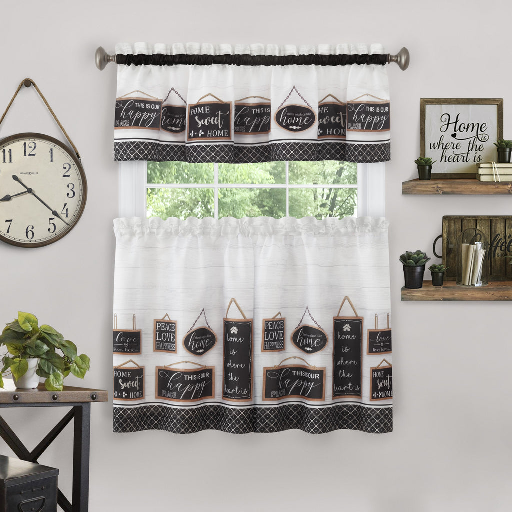 Modern Farmhouse Tier and Valance Window Curtain Set - 58x24 - Black