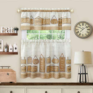 Modern Farmhouse Tier and Valance Window Curtain Set - 58x24 - Tan