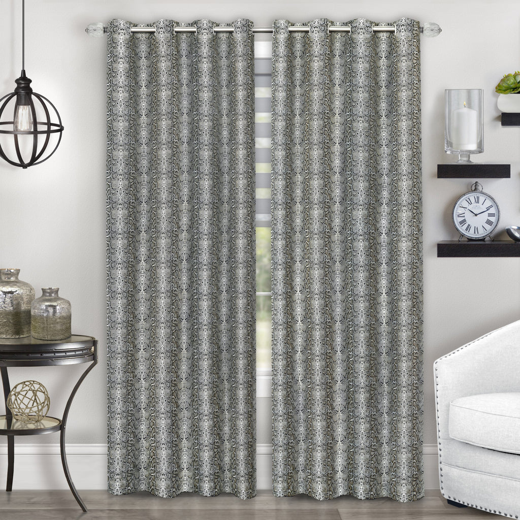 Python Grommet Window Curtain Panel - 52x63 - Black/Silver