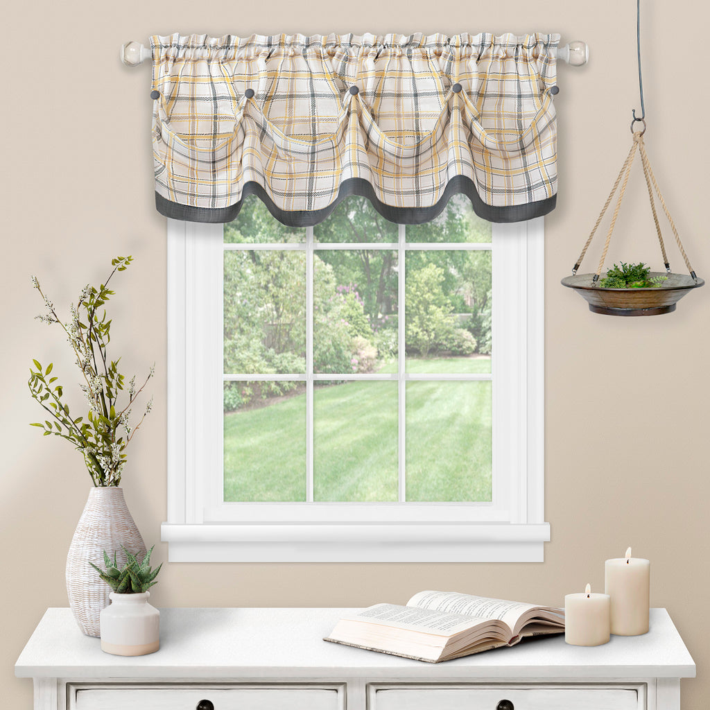 Tattersall Tuck Valance with Buttons - 58x14 - Grey