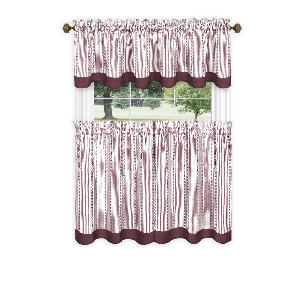 Westport Window Curtain Tier Pair and Valance Set - 58x24 - Burgundy
