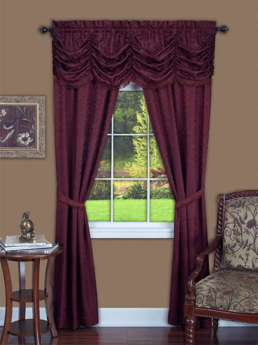 Panache 5 Piece Window Curtain Set - 55x63 - Burgundy