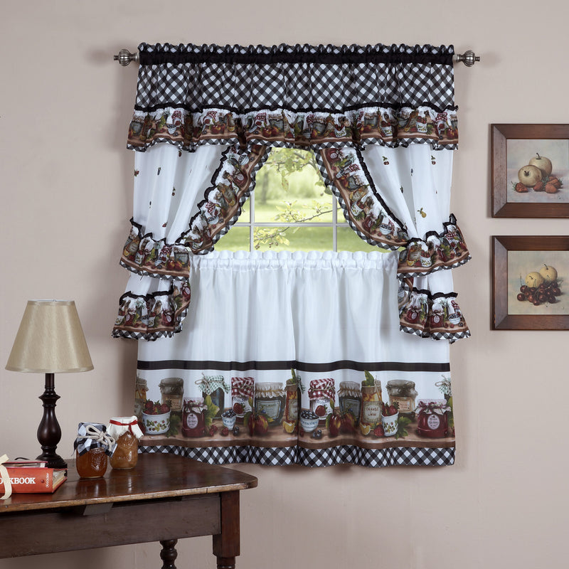 Mason Jars Window Curtain Set - 57x24 - Black/White