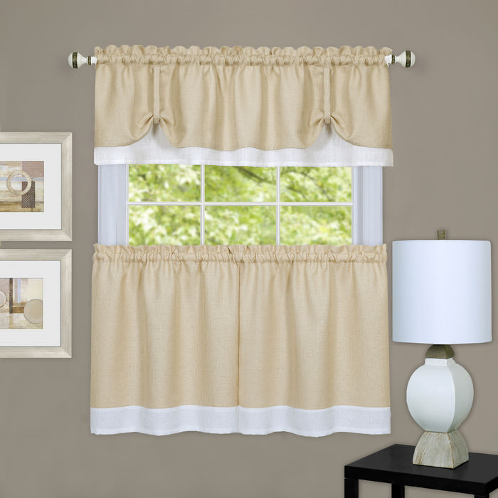 Darcy Window Curtain Tier and Valance Set - 58x24/58x14 - Tan/White