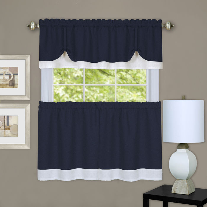 Darcy Window Curtain Tier and Valance Set - 58x24/58x14 - Navy/White