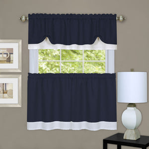 Darcy Window Curtain Tier and Valance Set - 58x36/58x14 - Navy/White