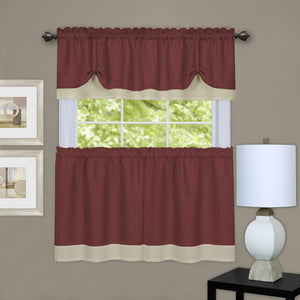 Darcy Window Curtain Tier and Valance Set - 58x24/58x14 - Marsala/Tan