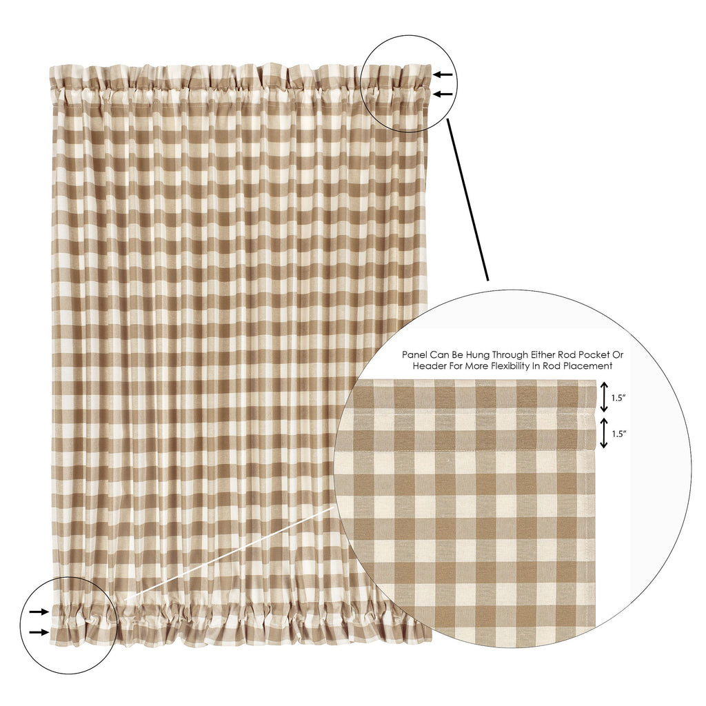 Buffalo Check Rod Pocket Door Panel and Tieback - 54x72 - Taupe