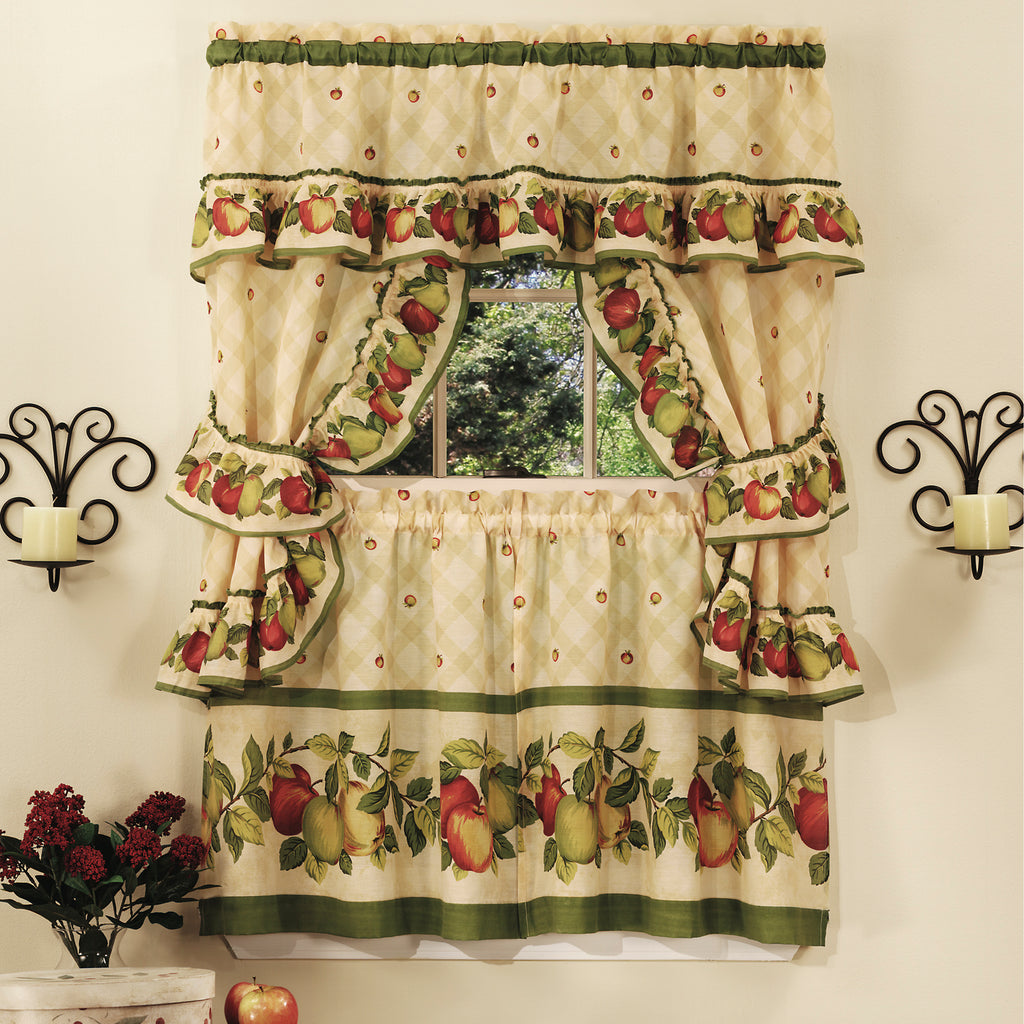 Apple Orchard Cottage Window Curtain Set - 57x36 - Antique