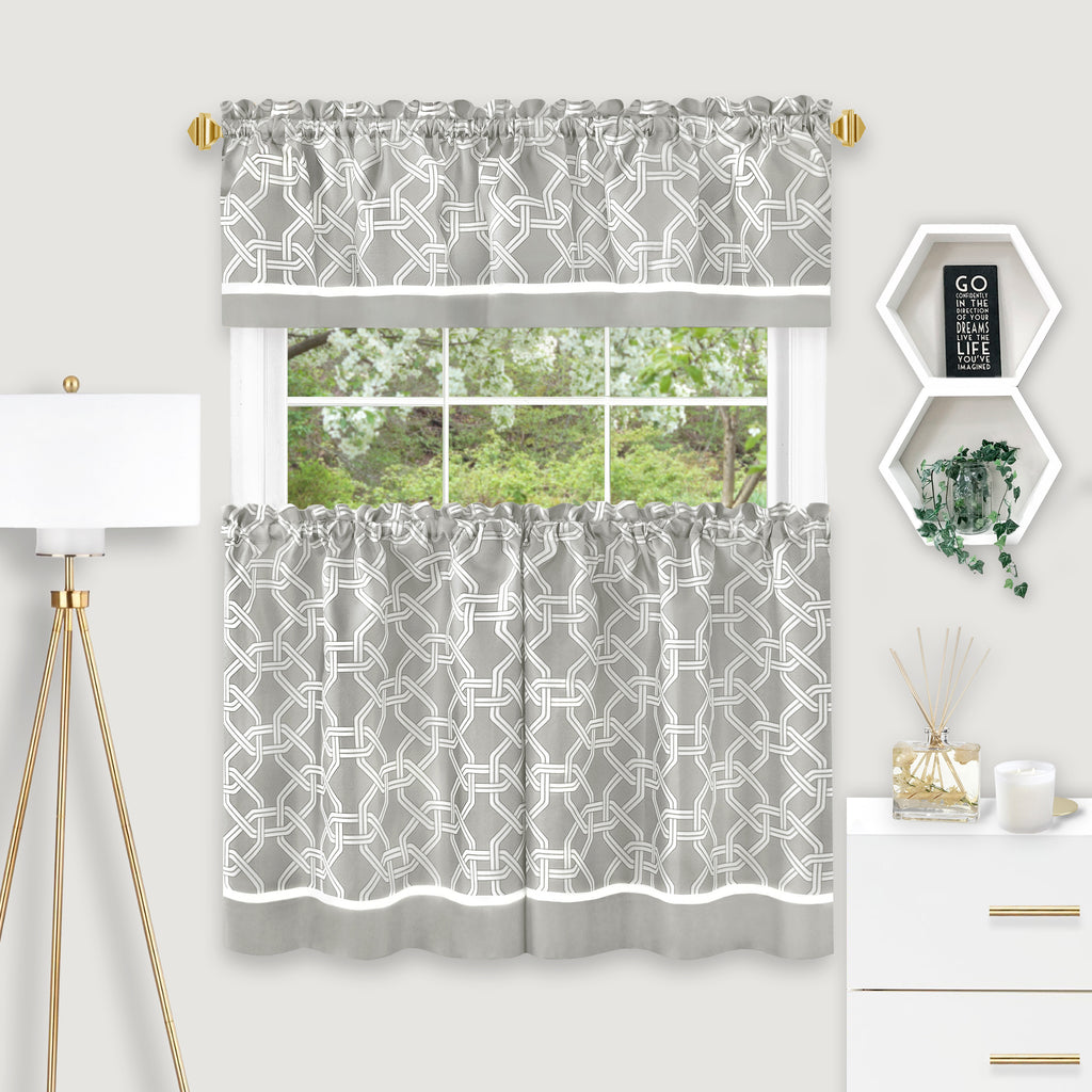 Arlington Curtain Tier and Valance Set - 58x24/58x13 - Grey