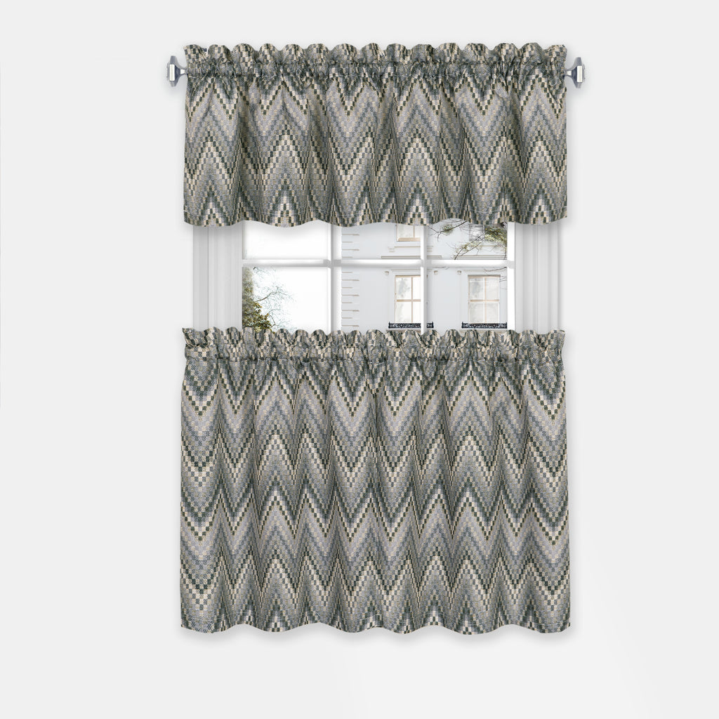 Avery Window Curtain Tier Pair and Valance Set - 58x36 - Charcoal