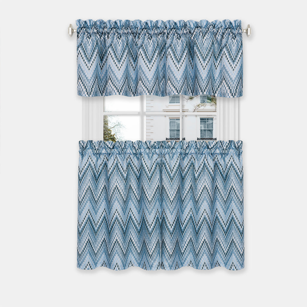 Avery Window Curtain Tier Pair and Valance Set - 58x24 - Ice Blue