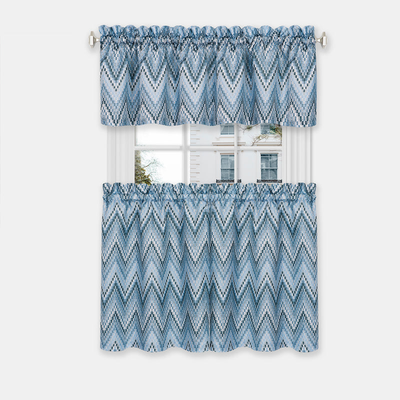 Avery Window Curtain Tier Pair and Valance Set - 58x36 - Ice Blue