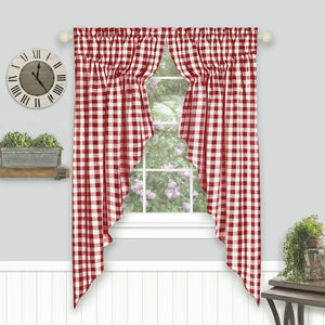 Buffalo Check Gathered Swag Window Curtain Pair - 72x63 - Burgundy