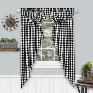 Buffalo Check Gathered Swag Window Curtain Pair - 72x63 - Black