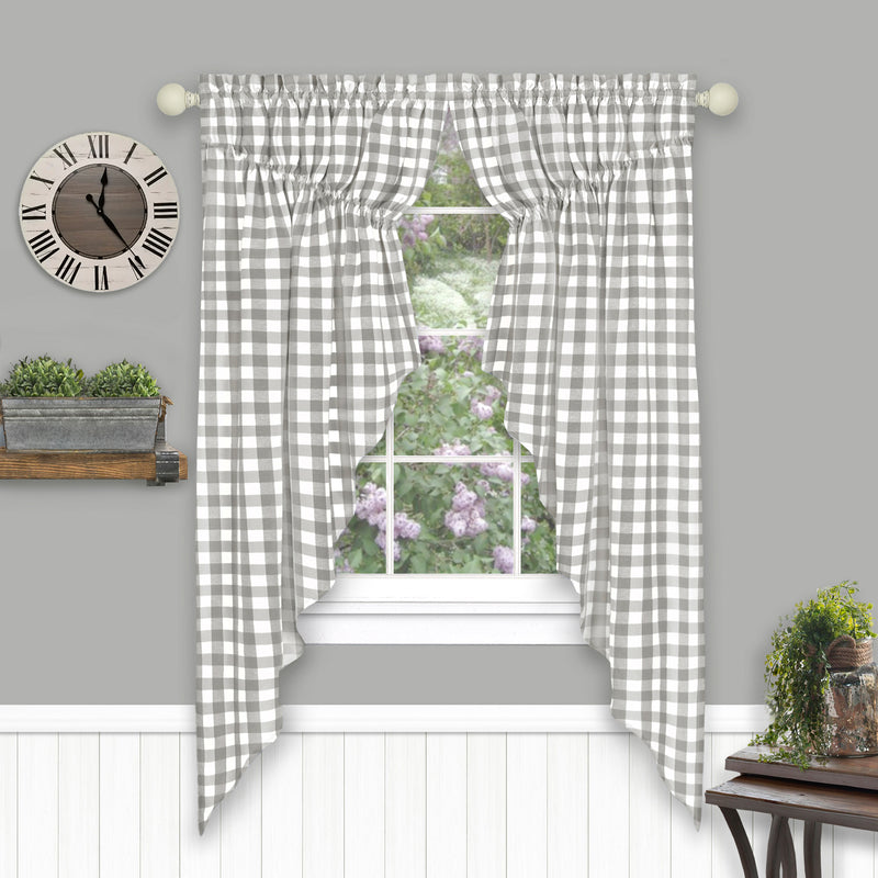 Buffalo Check Gathered Swag Window Curtain Pair - 72x63 - Grey