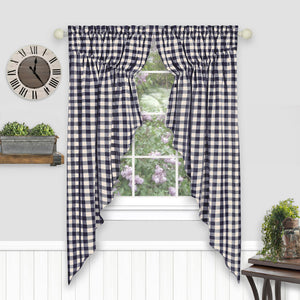 Buffalo Check Gathered Swag Window Curtain Pair - 72x63 - Navy