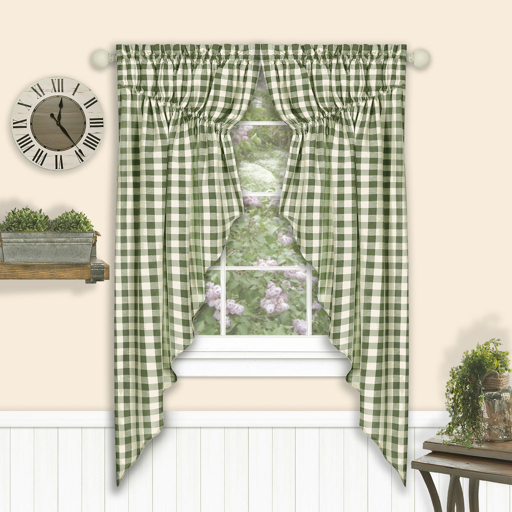 Buffalo Check Gathered Swag Window Curtain Pair - 72x63 - Sage