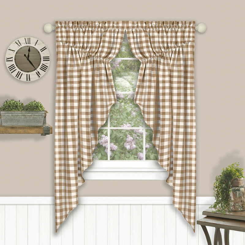 Buffalo Check Gathered Swag Window Curtain Pair - 72x63 - Taupe