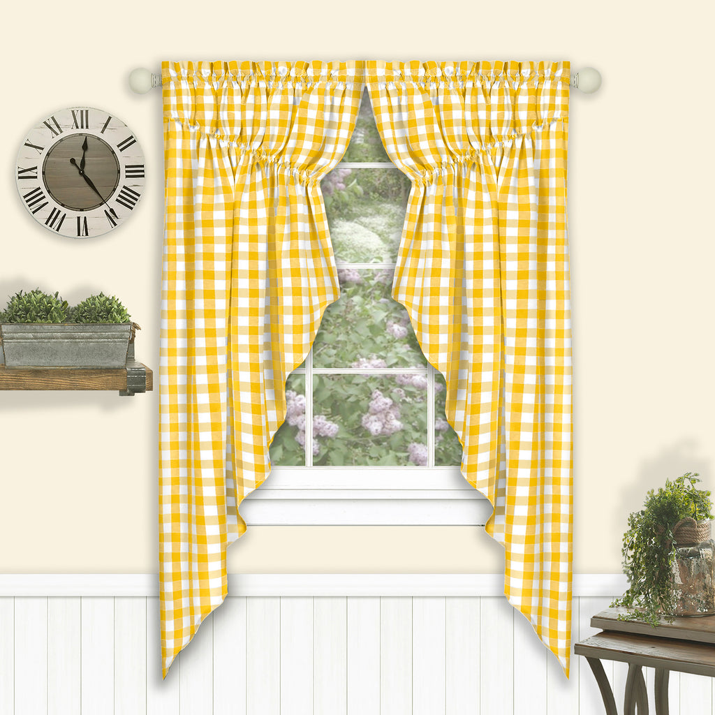 Buffalo Check Gathered Swag Window Curtain Pair - 72x63 - Yellow