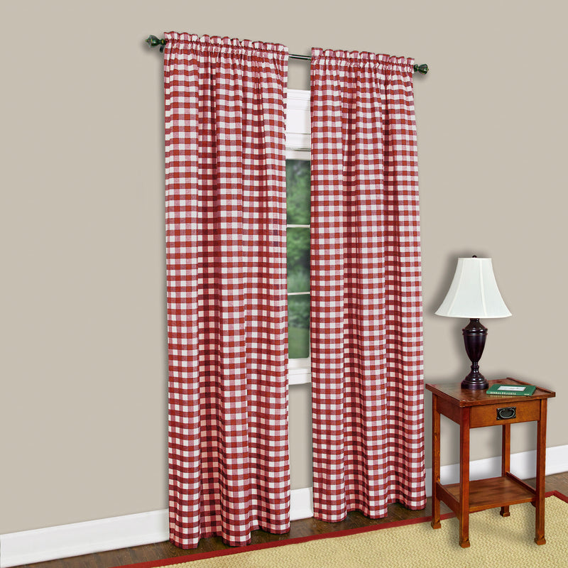 Buffalo Check Window Curtain Panel - 42x84 - Burgundy