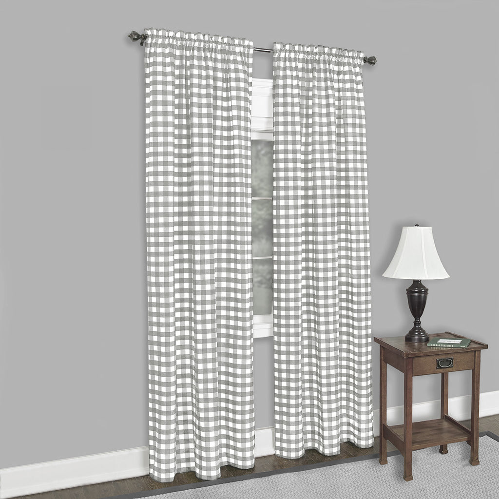 Buffalo Check Window Curtain Panel - 42x84 - Grey